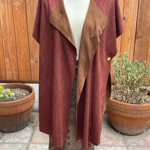 Chicos faux suede duster cardigan jacket rust, brown reversible